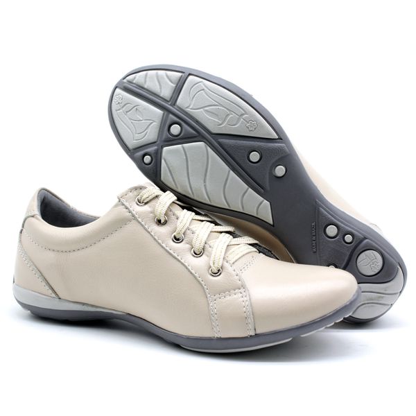 Tenis Feminino Com Cadarço Para Caminhada Bmbrasil 227/03 Creme