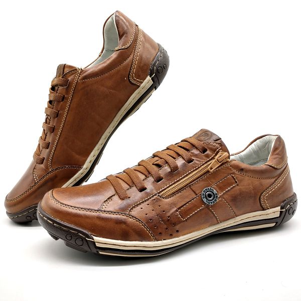 Sapato Masculino Casual Zíper e Elástico Palmilha Ortopédica 148/01 Caramelo
