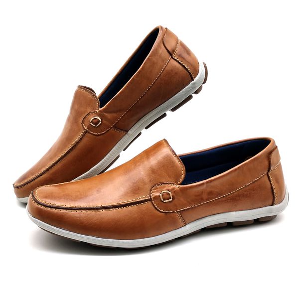 Sapato Masculino Mocassim Sapatilha Sider Couro Bm Brasil 175/09 Bege