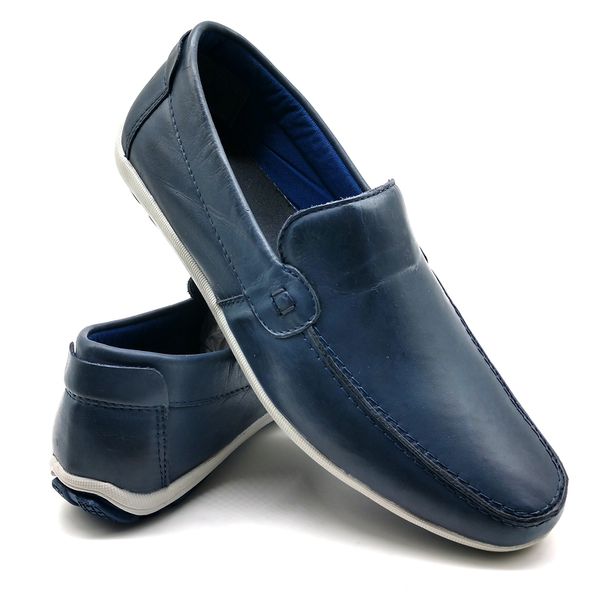 Sapato Masculino Mocassim Sapatilha Sider Couro Bm Brasil 175/10 Azul