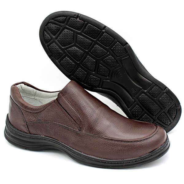 Sapato Confort Plus Bmbrasil De Couro Palmilha Em Gel Extra Leve 2711/02 Café
