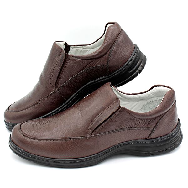 Sapato Confort Plus Bmbrasil De Couro Palmilha Em Gel Extra Leve 2711/02 Café