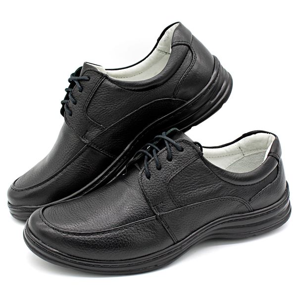 Sapato Confort Plus Bmbrasil De Couro Palmilha Em Gel Extra Leve 2712/01 Preto