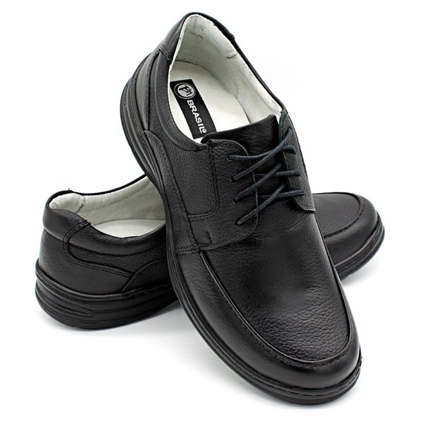 Sapato Confort Plus Bmbrasil De Couro Palmilha Em Gel Extra Leve 2712/01 Preto