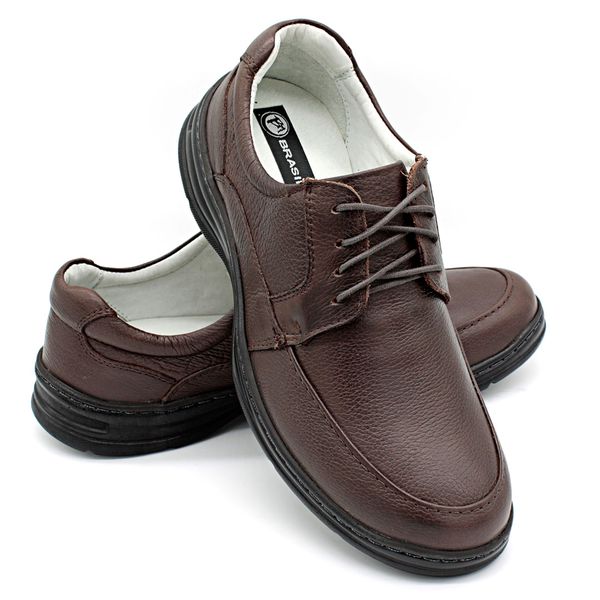 Sapato Confort Plus Bmbrasil De Couro Palmilha Em Gel Extra Leve 2712/02 Café