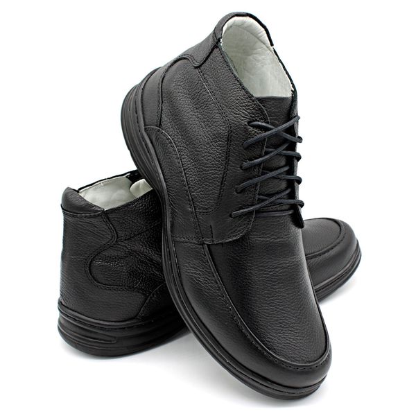 Sapato Confort Plus Bmbrasil De Couro Palmilha Em Gel Extra Leve 2713/01 Preto