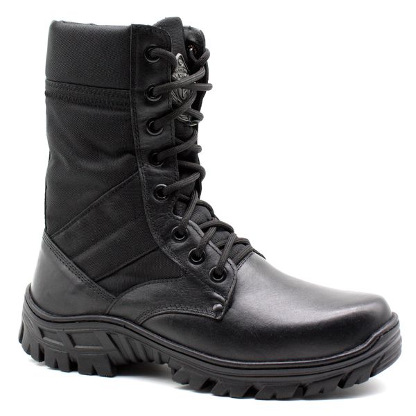 Coturno Militar Em Couro e Lona Cordura Extra Leve Tático Militar Bmbrasil 5150/01 Preto