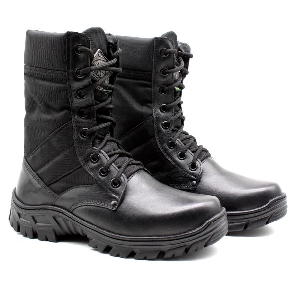 Coturno Militar Em Couro e Lona Cordura Extra Leve Tático Militar Bmbrasil 5150/01 Preto