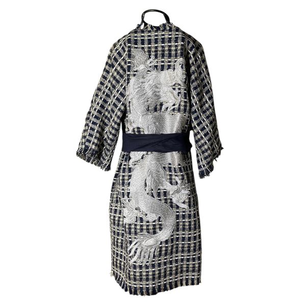 Kimono Yu Tweed Índigo Dragão Imperial Prata