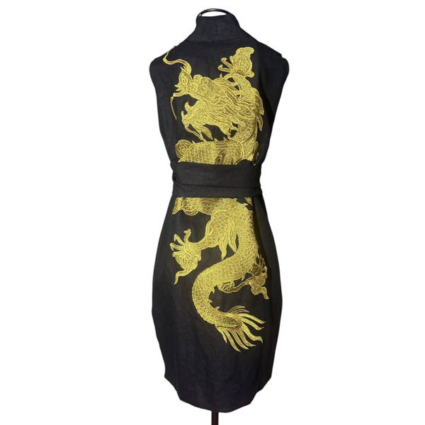 Colete Yin Linho Preto Dragão Imperial Ouro