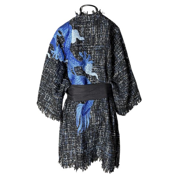 Kimono Yang Tweed Oversize Noite Estrelada Abraço do Dragão Azul