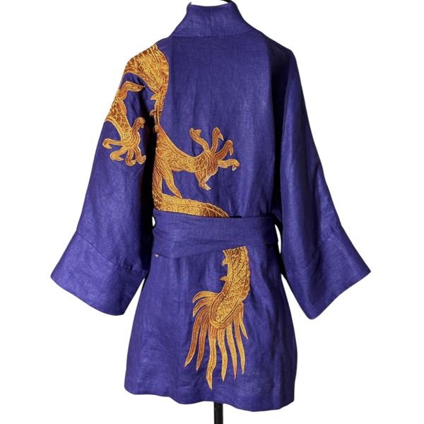 Kimono Oversize Yang Linho Violeta Abraço do Dragão Cobre 