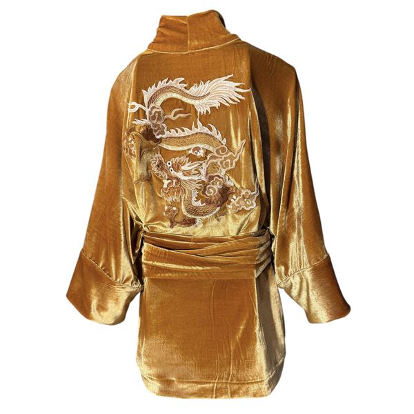 Kimono Jin Veludo Caramelo Dragão Folk1 