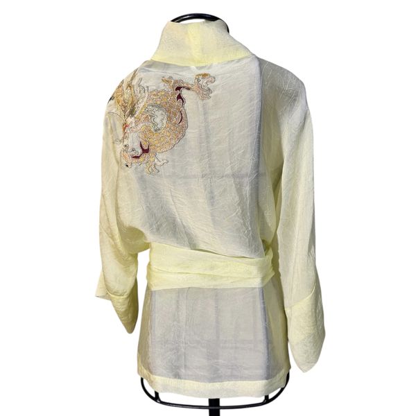 Kimono Kilua Crepe Amarelo-limão Dragão Folk2 Amarelo