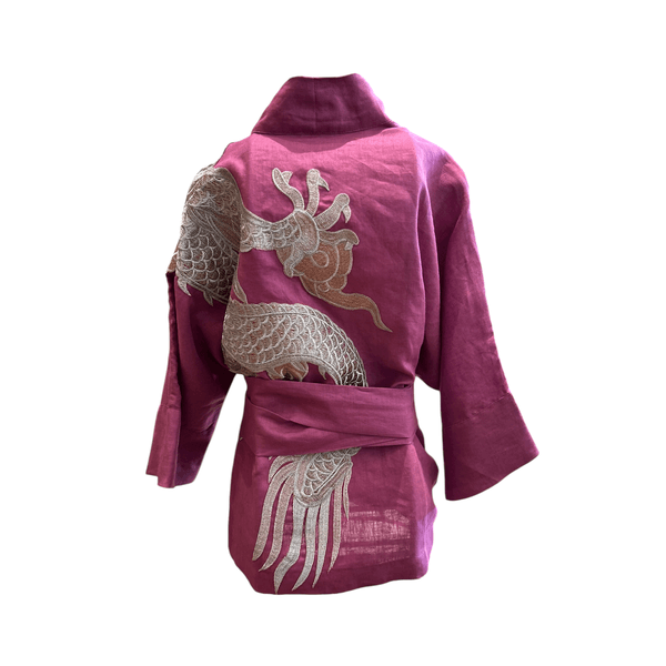 Kimono Yang Linho Pitaya Abraço Do Dragão Prata