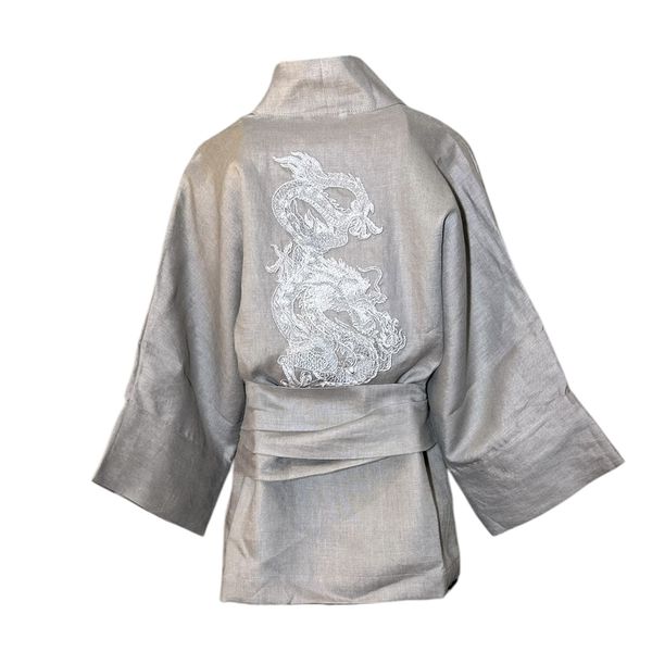 Kimono Yang Linho Fendi Dragão Ancestral Prata
