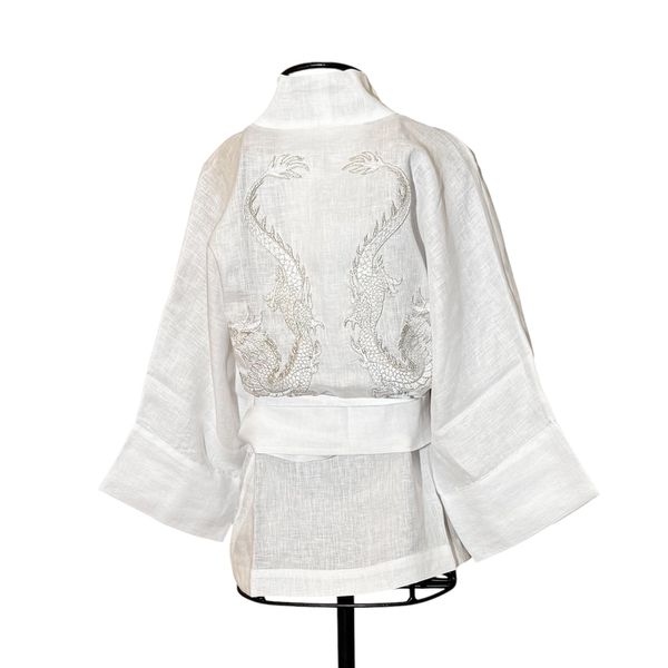 Kimono Yang Linho Branco Dragões-do-Mar Brancos Metalizados