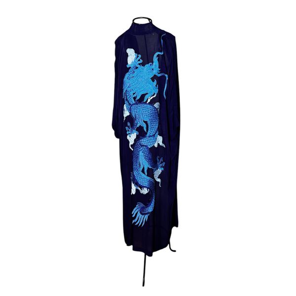 Kimono Hoshi Crepe Azul-Royal-Profundo Dragão Azul do Oriente