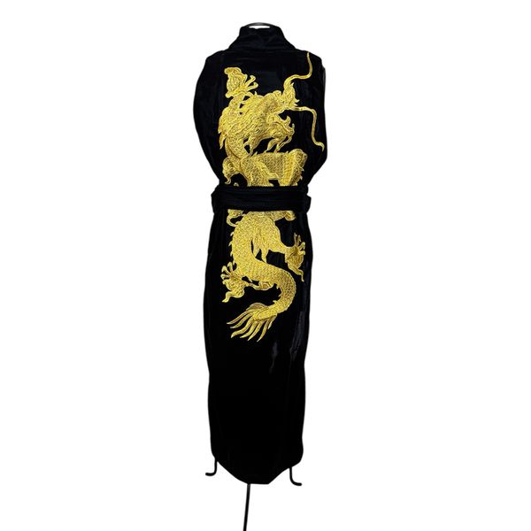 Kimono Xogum Veludo Preto Profundo Dragão Imperial Ouro