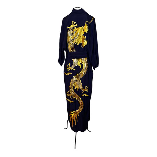Kimono Tsuki Viscose Azul-Marinho Dragão do Fogo
