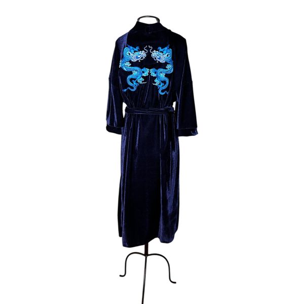 Kimono Yu Veludo Azul-Marinho Dragões Genesis Azuis