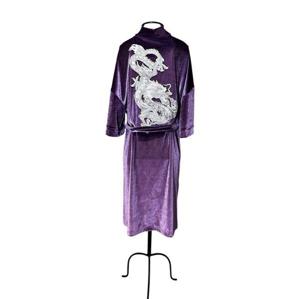 Kimono Yu Veludo Lilás Dragão Ancestral Prata