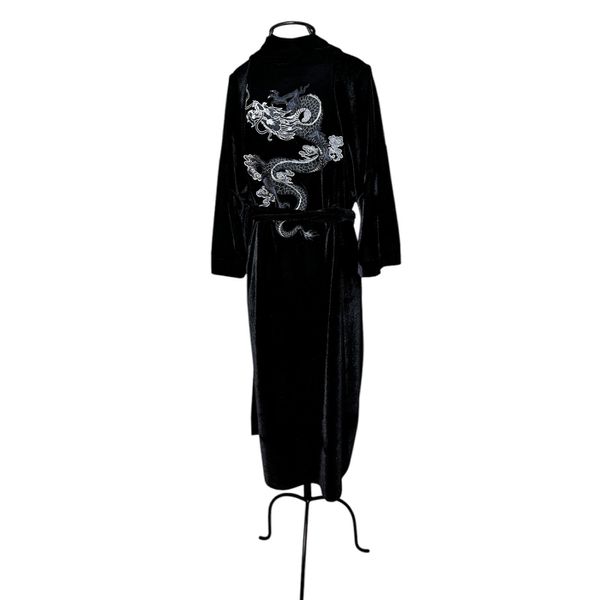 Kimono Yu Veludo Preto Dragão Gênesis Preto