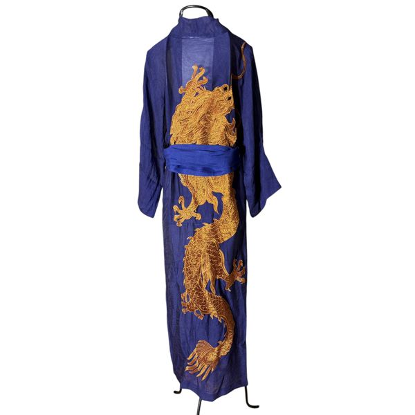 Kimono Nami Crepe Azul Royal Dragão Gigante Cobre 