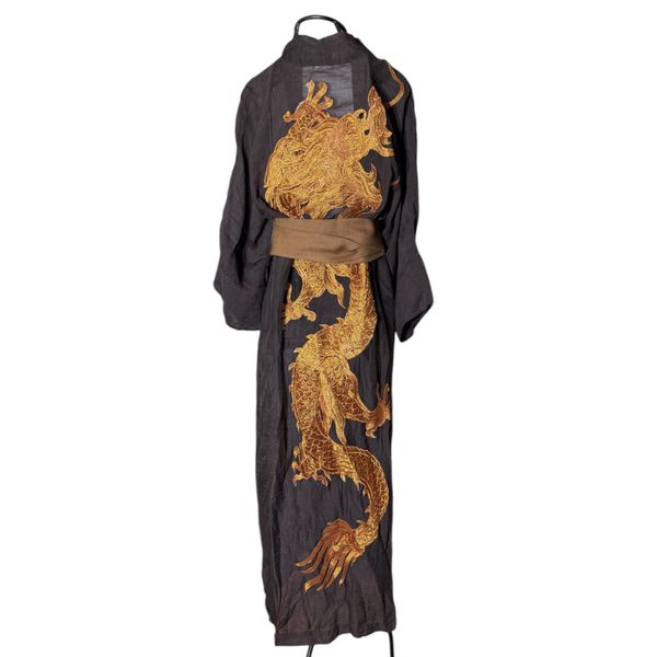 Kimono Nami Crepe Sépia Dragão Gigante Cobre