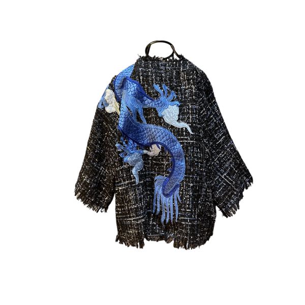 Kimono Yang Tweed Noite Estrelada Abraço do Dragão Azul