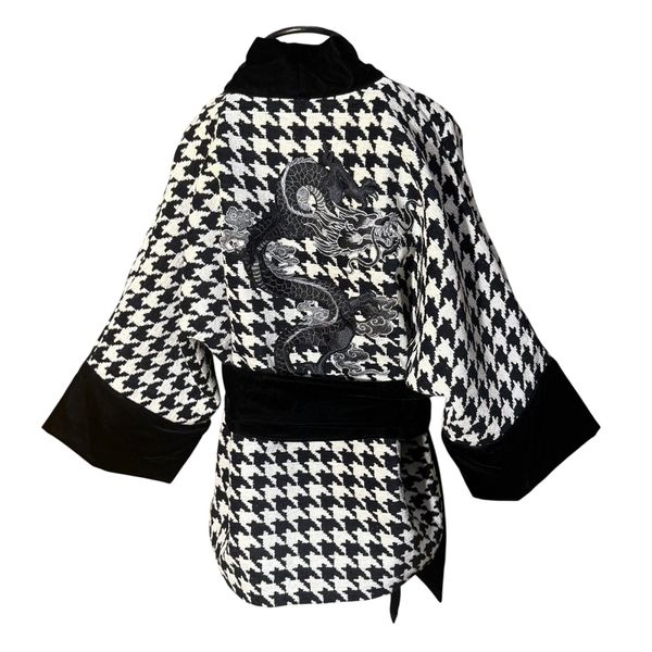 Kimono Yang Estampa “Pied de Poule” Dragão Gênesis