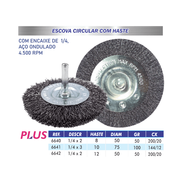Escova Circular Aco com Haste 1/4x3'' - 75x10mm - LOTUS