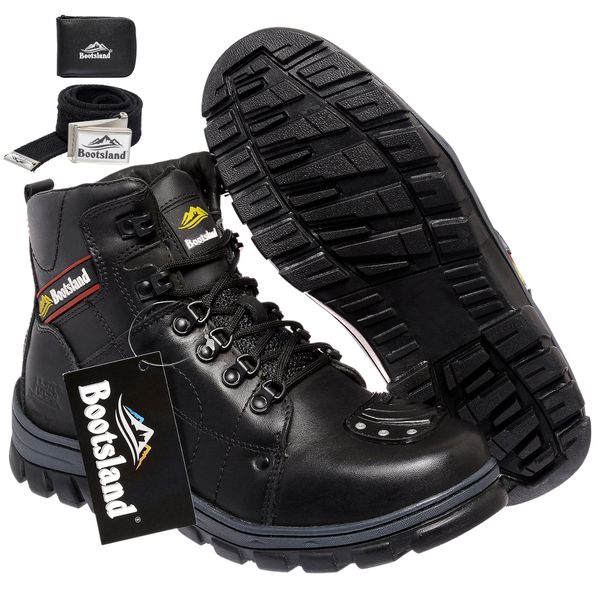 Kit Bota Motociclista Bootsland Masculina em Couro Moto Top + Carteira e Cinto!