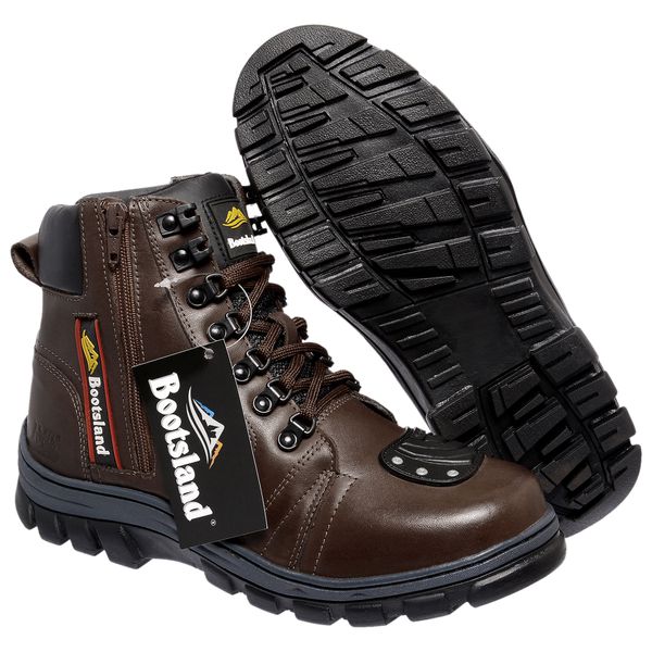 Bota Coturno Bootsland Motociclista Masculina C/ Fecho Ziper em Couro!