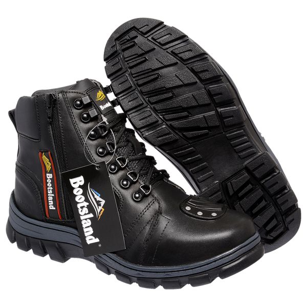 Bota Coturno Bootsland Motociclista Masculina C/ Fecho Ziper em Couro!