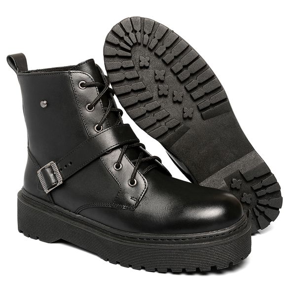 Coturno Feminino Moda Blogueira Plataforma Em Couro Confort C/ Fivela!
