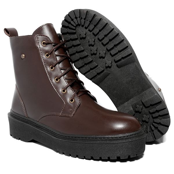 Coturno Feminino Moda Blogueira C/ Ziper Plataforma Em Couro Confort!
