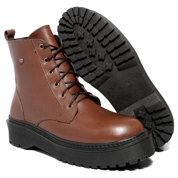 Coturno Feminino Moda Blogueira C/ Ziper Plataforma Em Couro Confort!