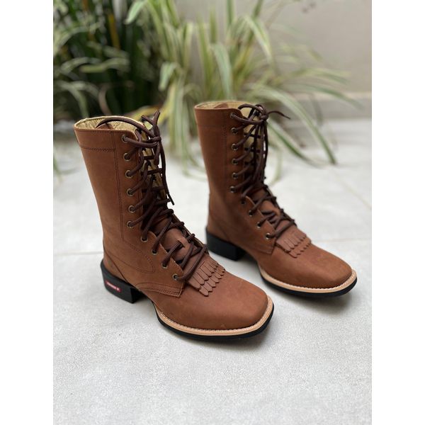 COTURNO COUNTRY EM COURO MARROM FRANJA