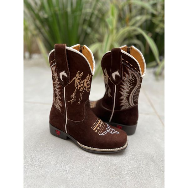 TEXANA INFANTIL EM COURO NOBUCK BORDADO CAVALO
