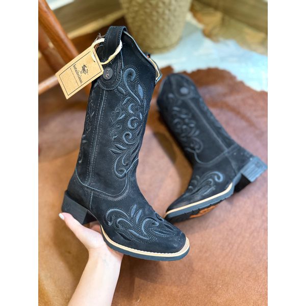 PRONTA ENTREGA - BOTA TEXANA EM COURO NOBUCK PRETO BORDADO RAMOS ALL BLACK