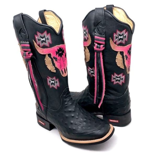BOTA TEXANA EM COURO ESTILIZADA EM AVESTRUZ TOURO ROSA