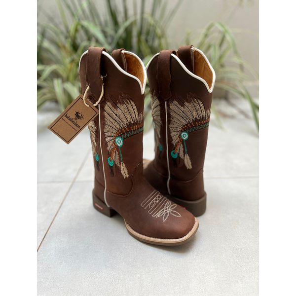 BOTA TEXANA EM COURO HORSE CAFÉ BORDADO INDIO 