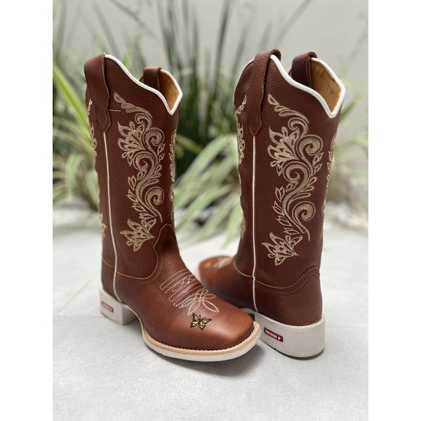 BOTA TEXANA EM COURO BORDADO RAMOS + BORBOLETA