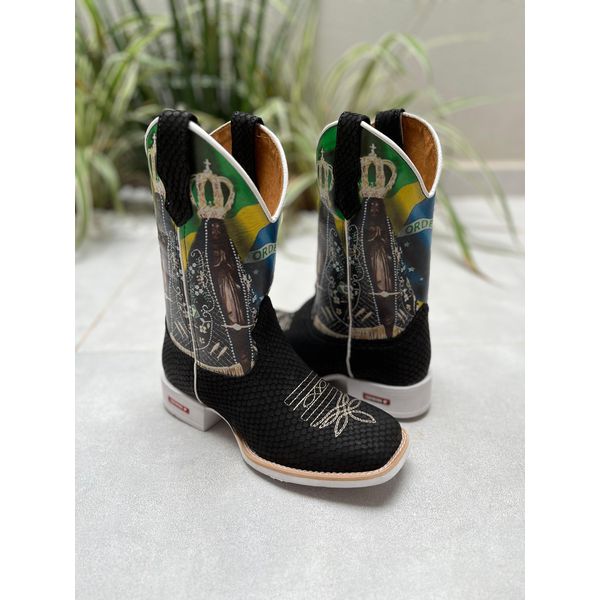 BOTA TEXANA EM COURO CANO ESTAMPADO NOSSA SENHORA