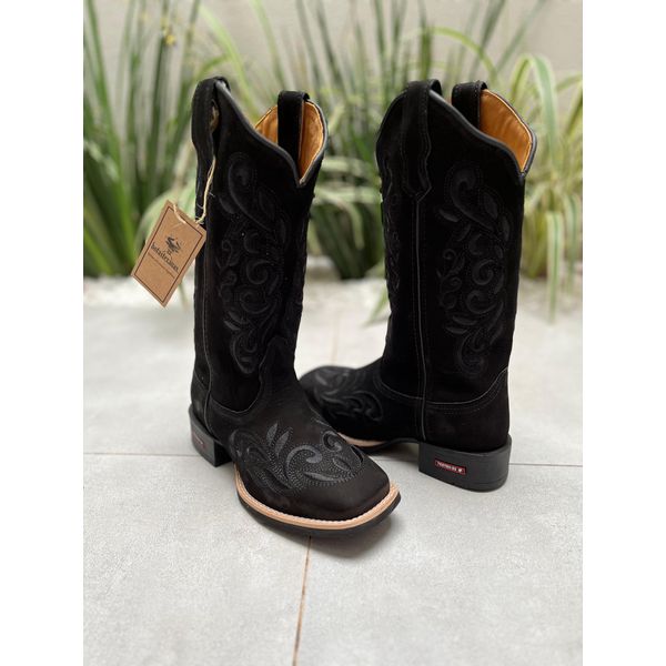 BOTA TEXANA EM COURO NOBUCK PRETO BORDADO RAMOS ALL BLACK