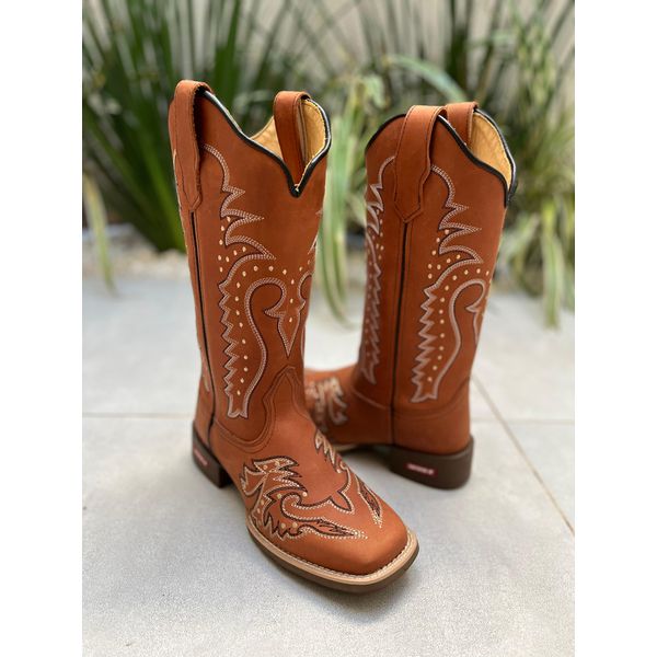 BOTA TEXANA ISABELA EM COURO HORSE TELHA BORDADA