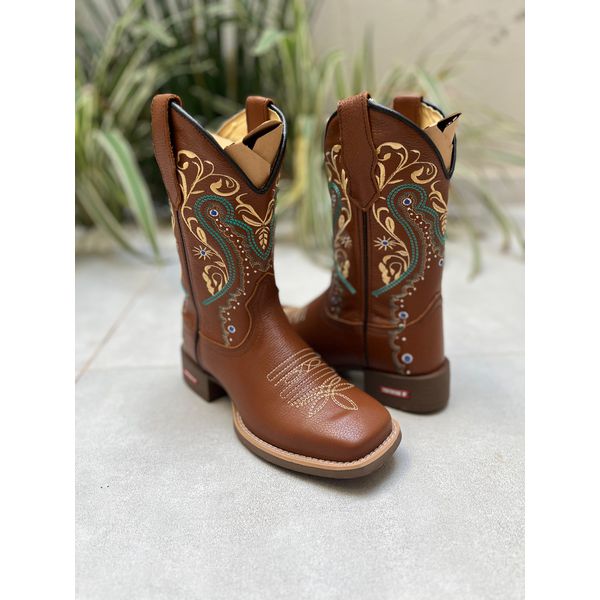 BOTA TEXANA EM COURO MUSTANG BORDADO TRIBAL CANO TRADICIONAL