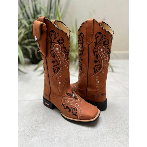 KIT TEXANA EM COURO BORDADO TRIBAL + BAINHA + CANIVETE E NOME PERSONALIZADO 