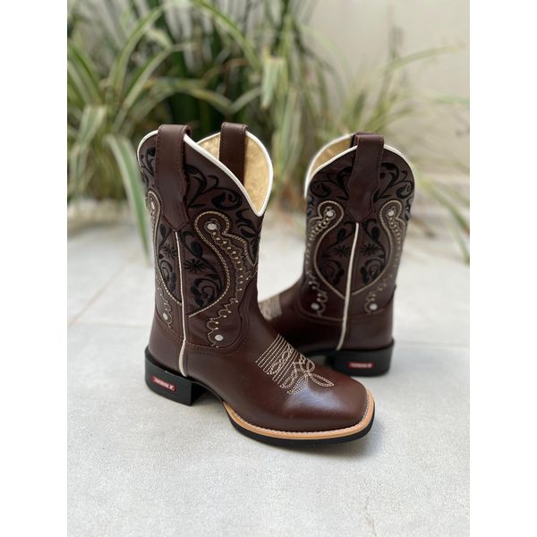 BOTA TEXANA EM COURO BORDADO TRIBAL + FLORAO CANO TRADICIONAL